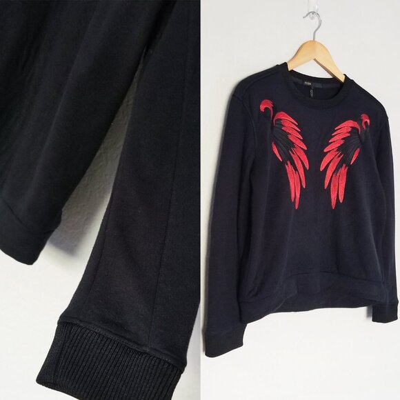 Maje Tonnerre Rouge Wing Embroidered Bird Sweatshirt Top Black S $220 Crewneck - Picture 15 of 16